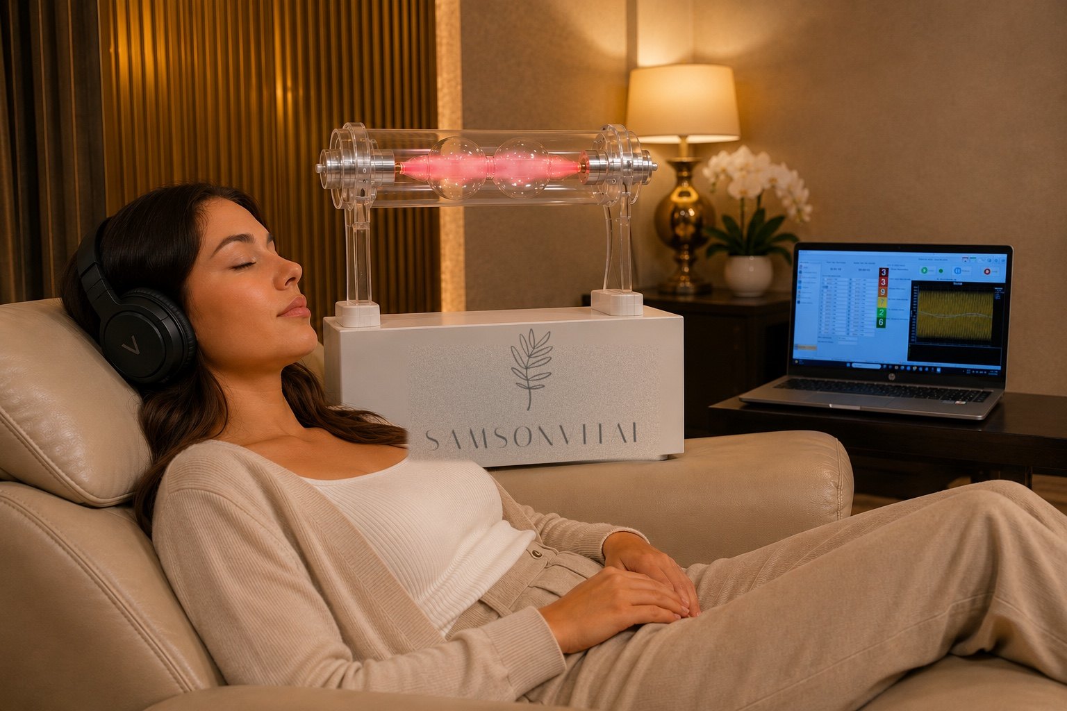 Guest reclining during a Samsonvital super tuning plasma session
