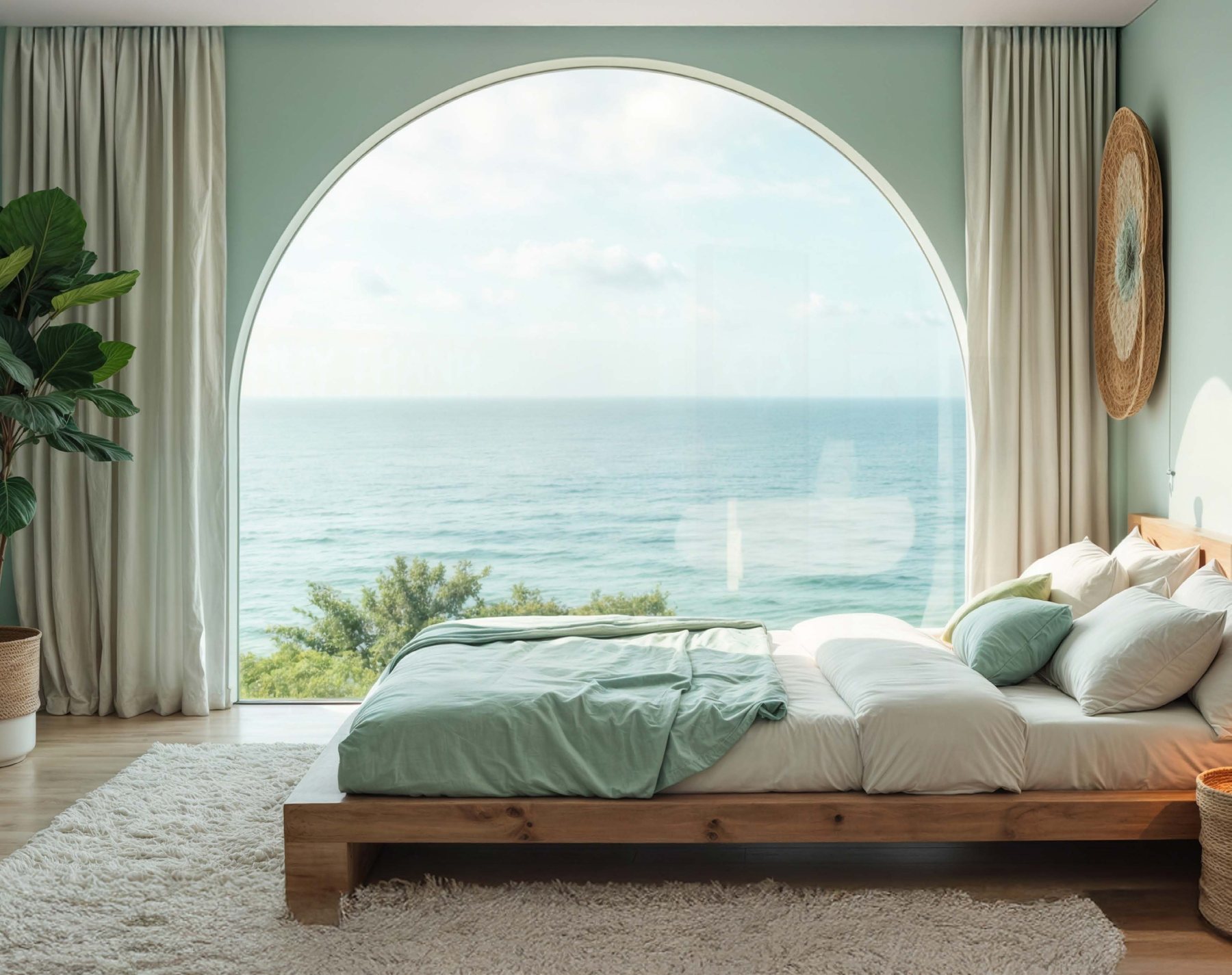 Smart residence interior overlooking the ocean